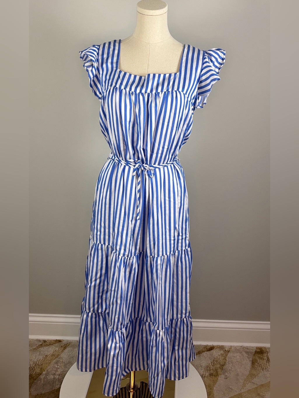 Draper James Blue And White Striped Maxi Dress